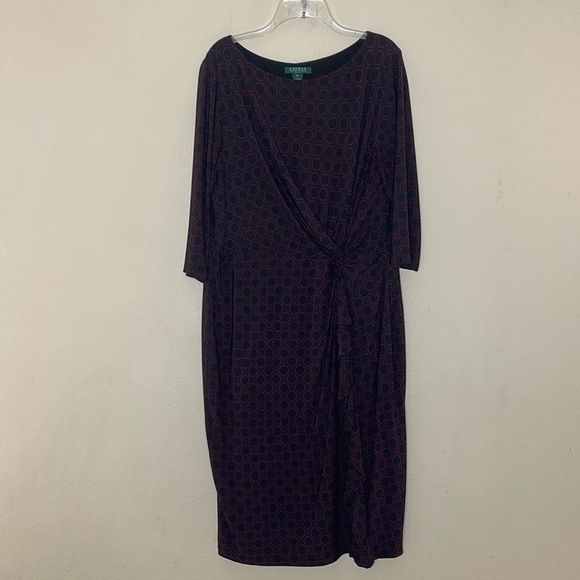 Lauren Ralph Lauren Dresses & Skirts - LAUREN Ralph Lauren Black Pink Square Print 3/4 Sleeve Jersey Dress Size 16 W